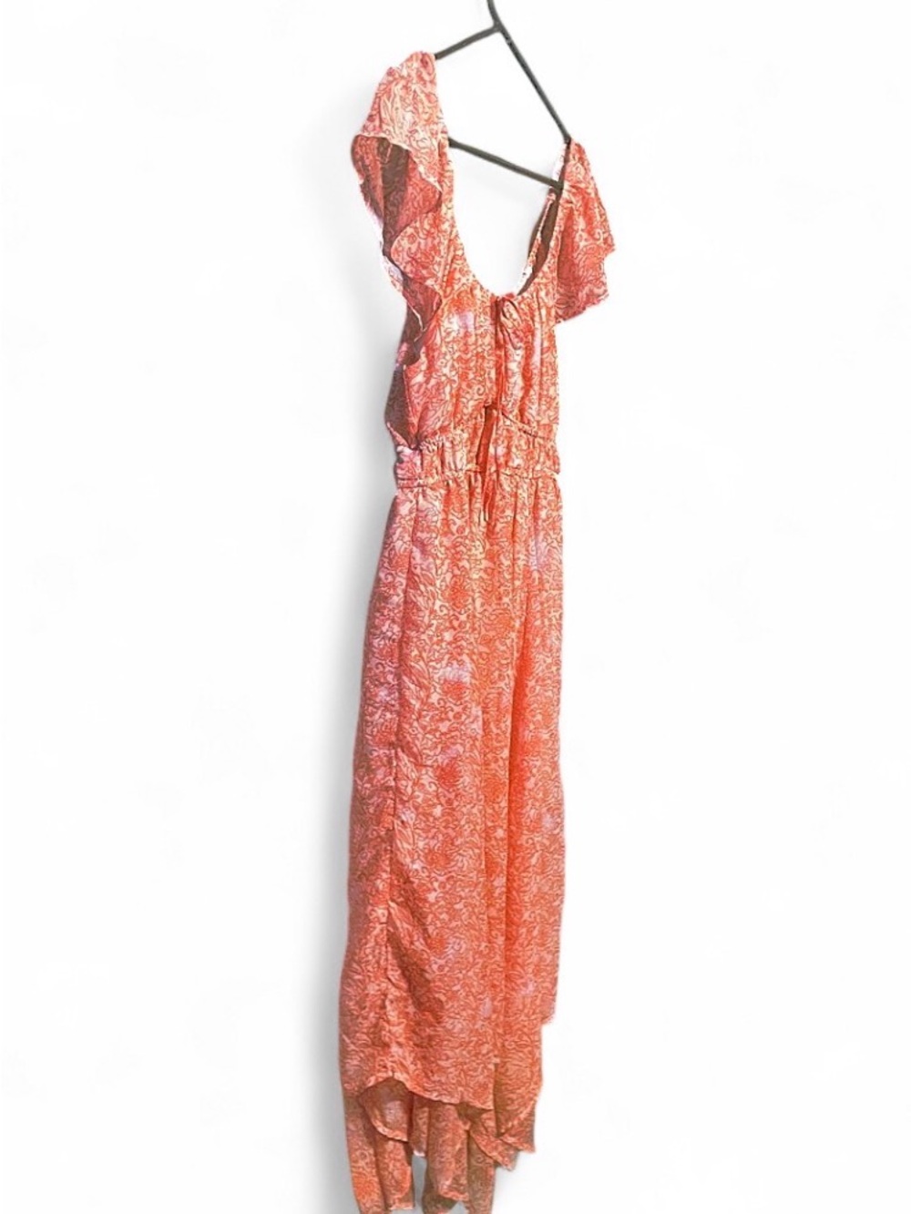 Dizzy Lizzy Coral Orange Paisley Handkerchief Hem Cottagecore Boho Midi Dress XL - Picture 16 of 16